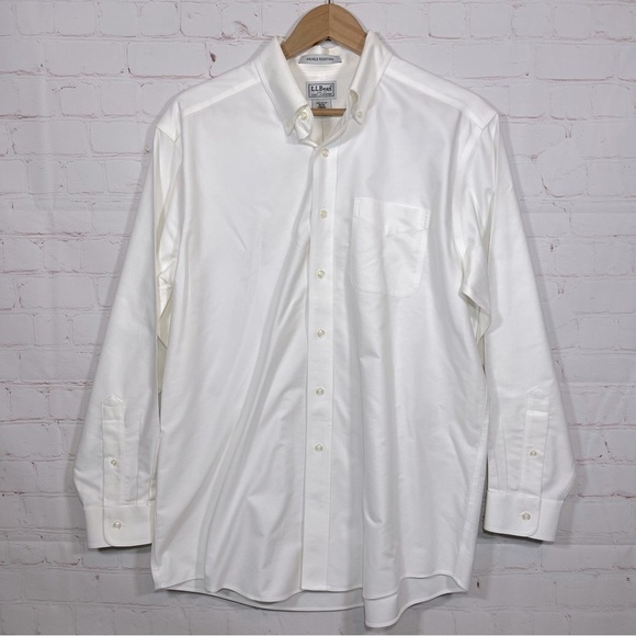 LL Bean Wrinkle Resistant Shirt Mens Size 16-33 White Button Up Cotton - Picture 1 of 10